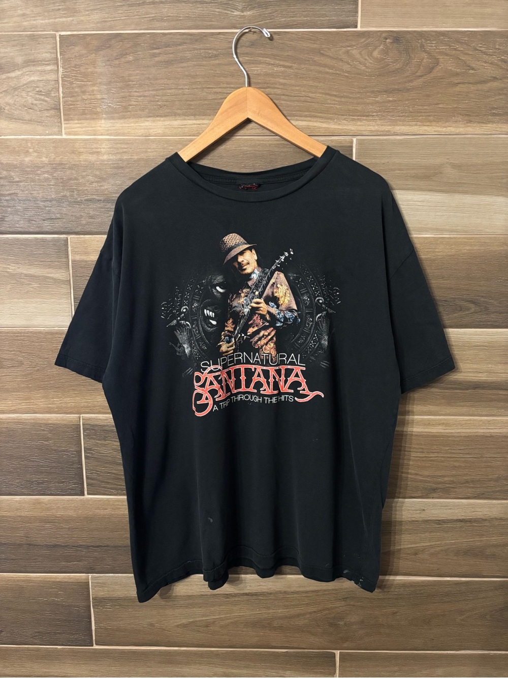 Vintage Carlos Santana Tour Band Tee Size XL Black T Shirt 2009 2000s Y2K